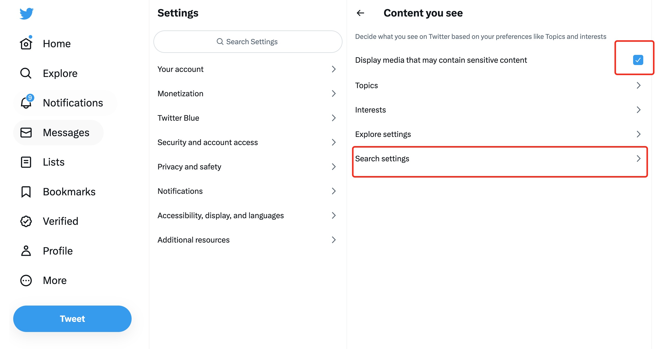 open twitter setting